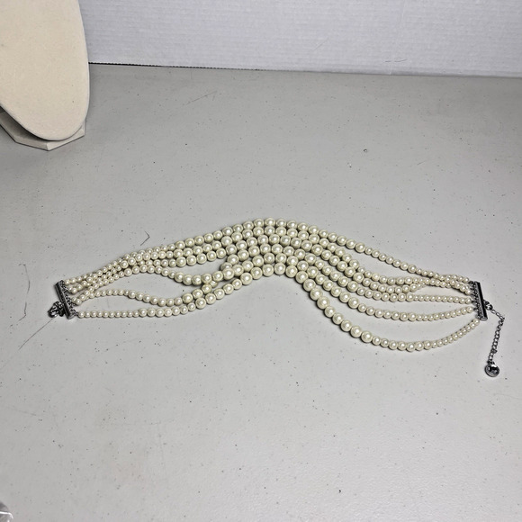 Lia Sophia 6 Strand Bib Necklace Faux Pearl Layered Statement Jewelry Bridal - Picture 9 of 10